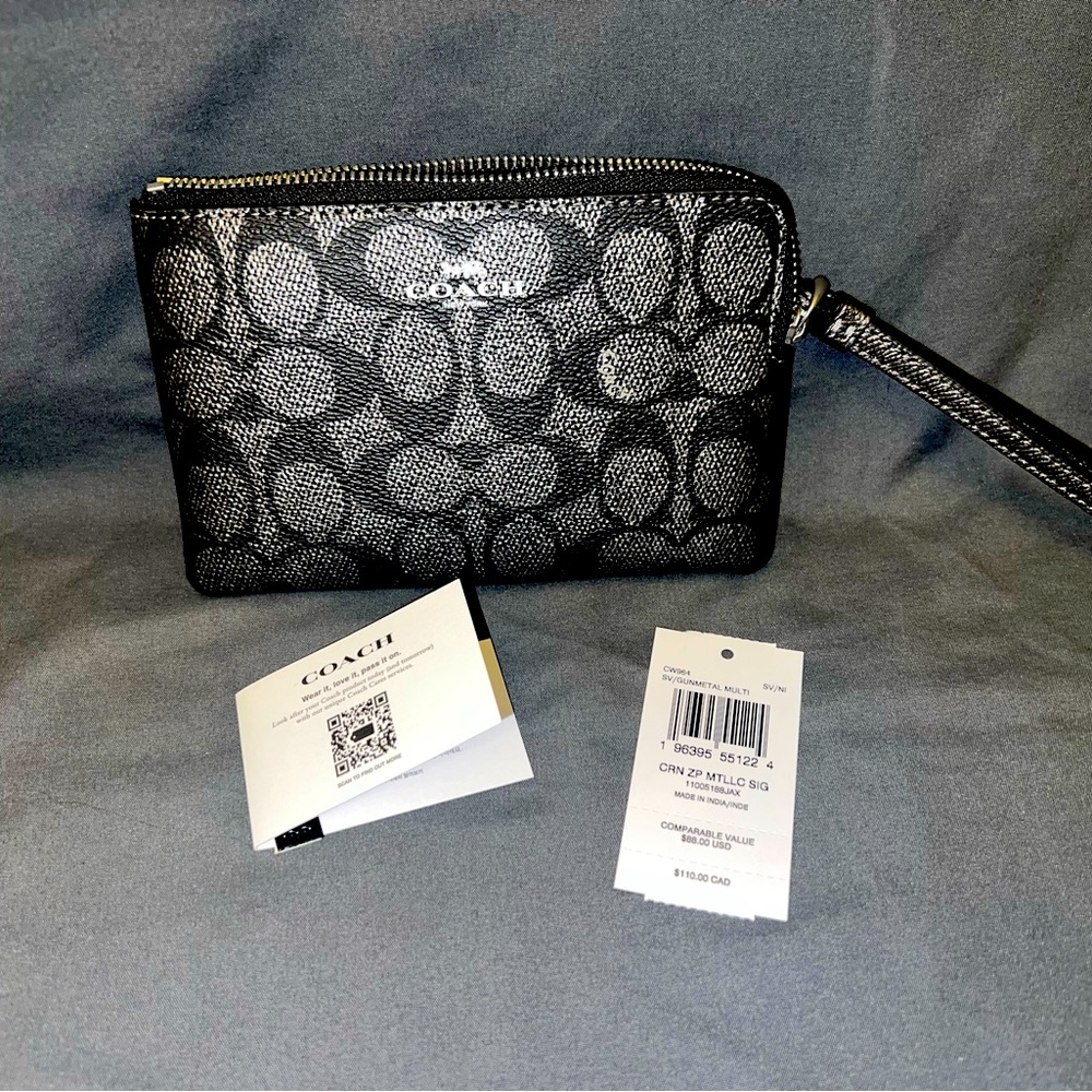Brand new COACH wristlet black & metallic silver NWT